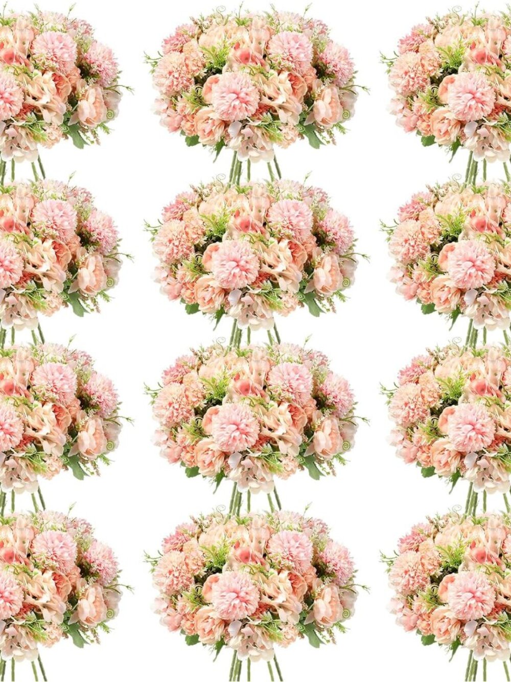 12 Bundles Artificial Flowers Bouquet Silk Peonies, Light Pink